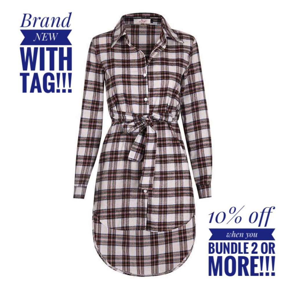 Plaid Cotton Wrap Dress Shirt Dress